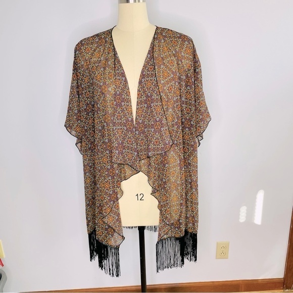 LuLaRoe Monroe Kimono Fringe Layering Jacket Top- Size L (Fits sizes 14-24)- NWT - Picture 1 of 9